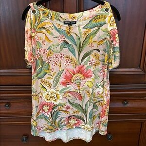 Cable & Gauge Floral Blouse with Pink and Yellow Accents
